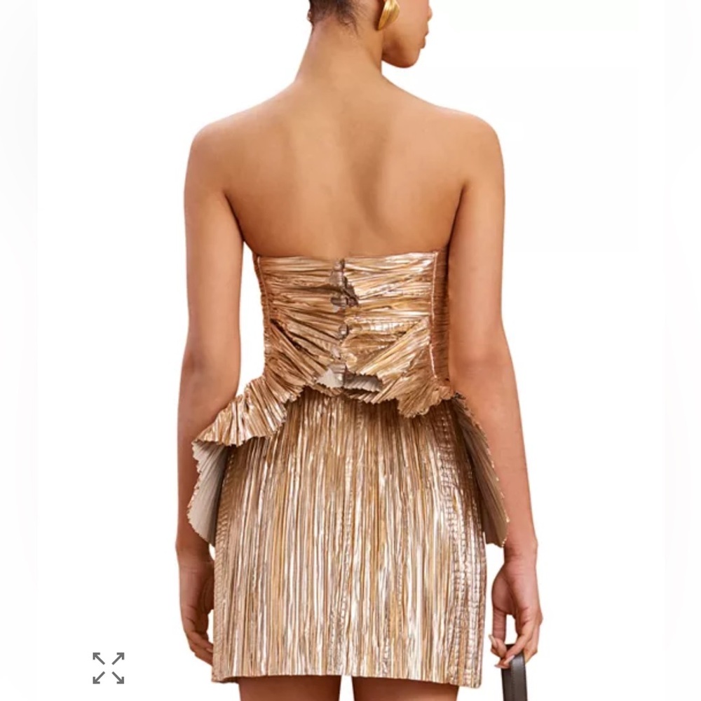 cult gaia Metallic Gold Strapless Pleated Mini Dress - Picture 2 of 14